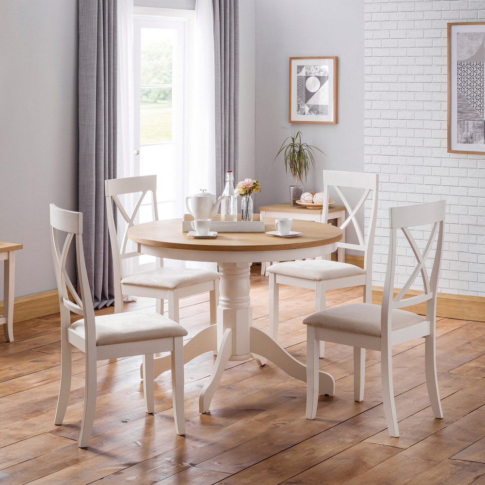 Julian Bowen Davenport 4 Seater Round Dining Set Oak and Ivory Image 5