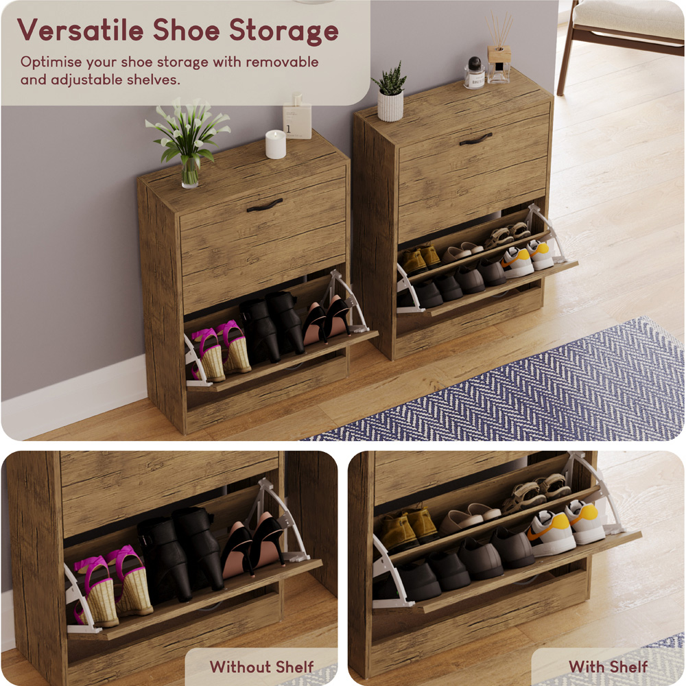 VIDA DESIGNS 2 Drawer Antique Brown Shoe Cabinet Image 5