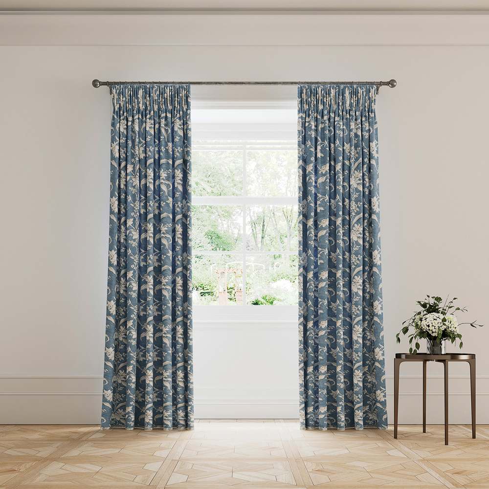 V&A Daffodil Dream Blue Lined Curtains 168 x 137cm Image 4