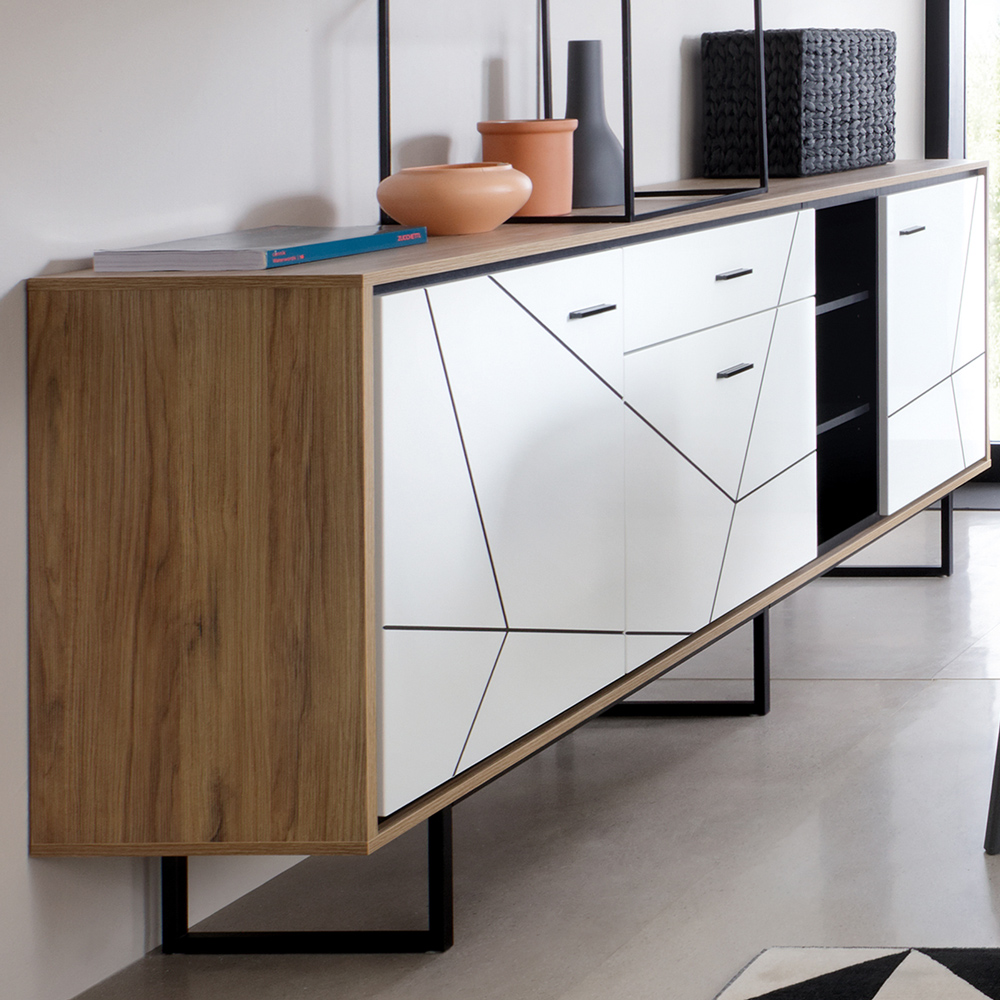 Florence Brolo 3 Doors Single Drawer 3 Shelf Walnut Dark Panel Wide Sideboard Image 1