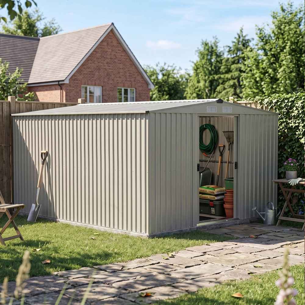 Living and Home 12 x 10ft Metal Apex Garden Shed Image 3
