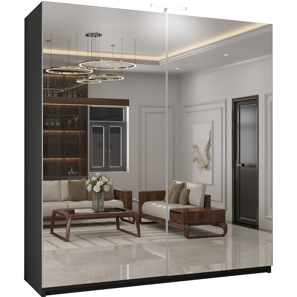 M N Furniture Modern 2 Door Black Mirrored Sliding Wardrobe 200cm Image 2