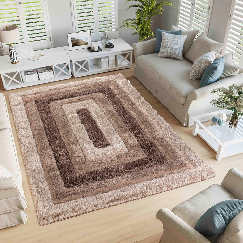 Desire Rug Modern Bronze Bordered Shimmer Soft Shaggy Area Rug 160 x 230cm Image 2