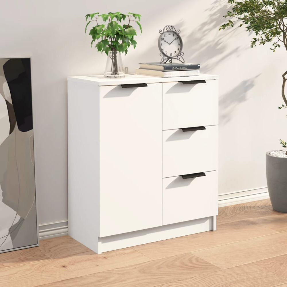 vidaXL Single Door 3 Drawer White Sideboard Image 8