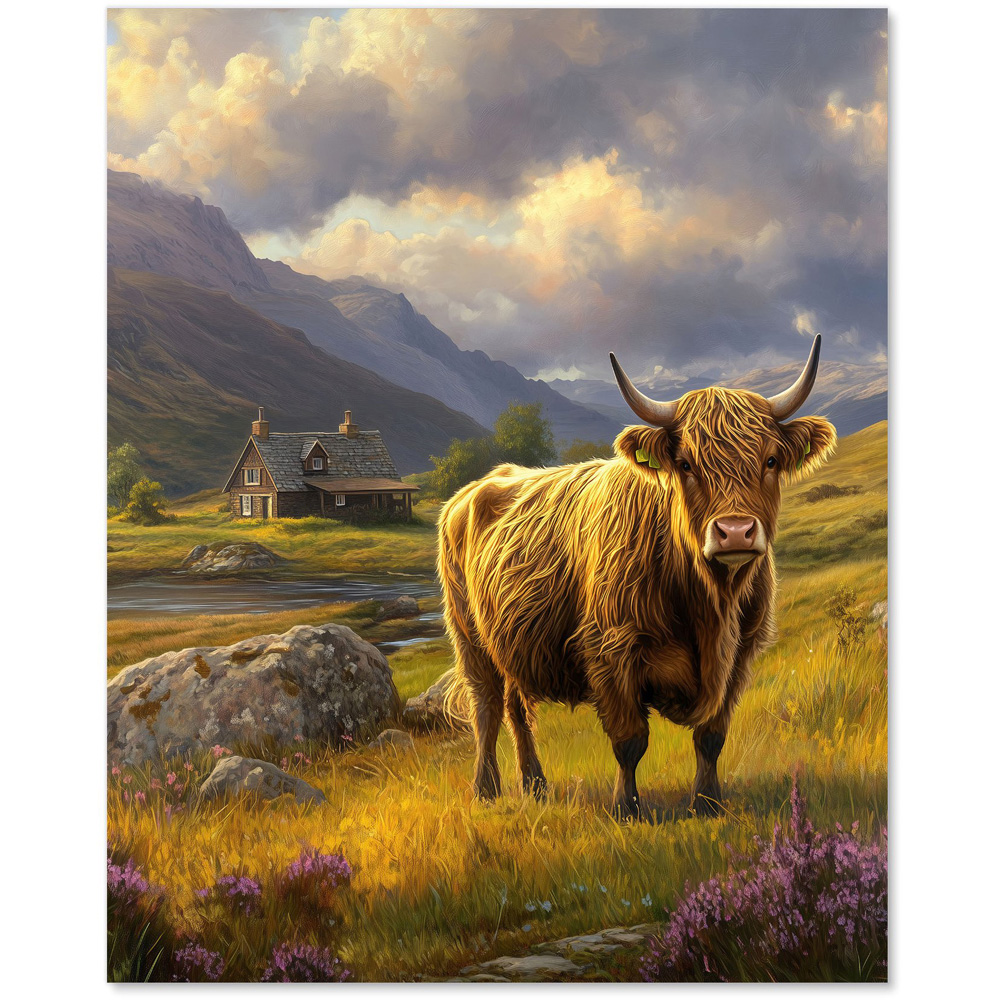 Warren Reed Designer Springtime Highland Cow Glass Kitchen Splashback 75 x 60cm Image 2