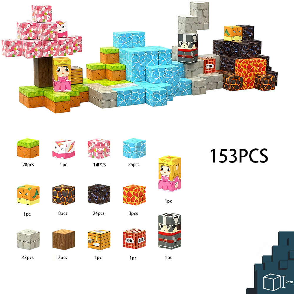 H&O Direct 153 Piece Princess and Knight Magnetic Building Block Cube Set Image 7