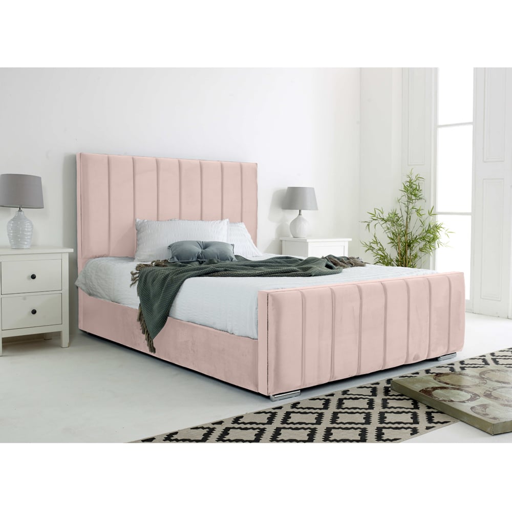 Eleganza Coraline Single Pink Plush Velvet Bed Frame with Headboard and Footboard Image 3