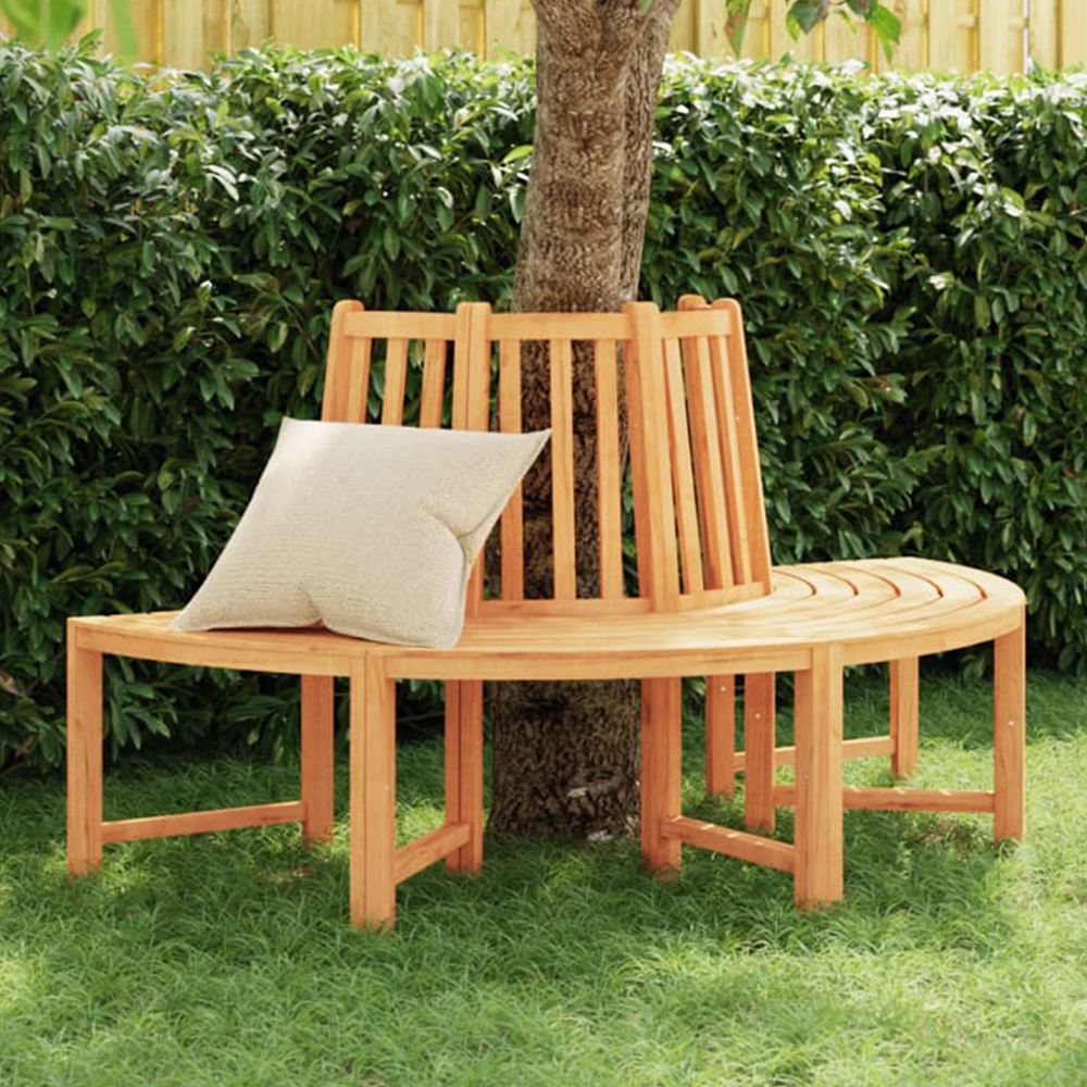 vidaXL 4 Seater Natural Solid Teak Wood Half Round Tree Bench Image 1