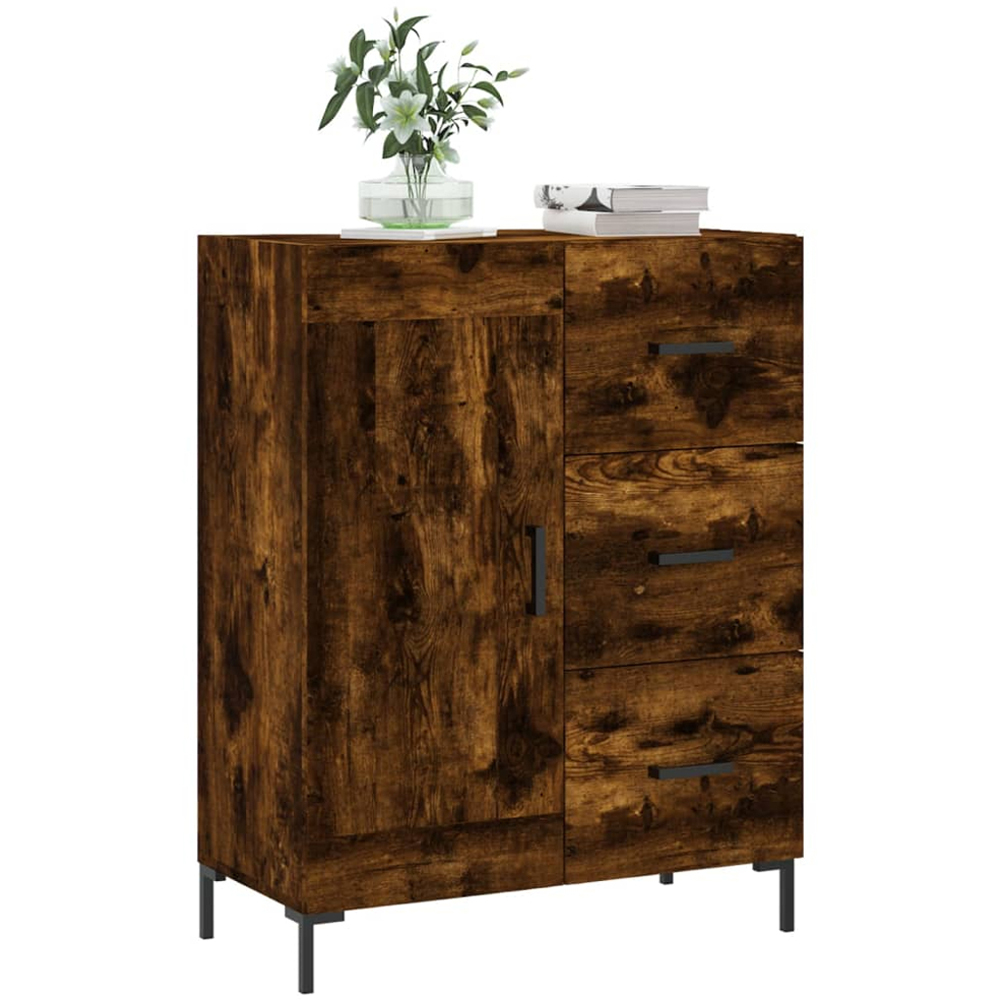 vidaXL Single Door 3 Drawer Smoked Oak Sideboard Image 3