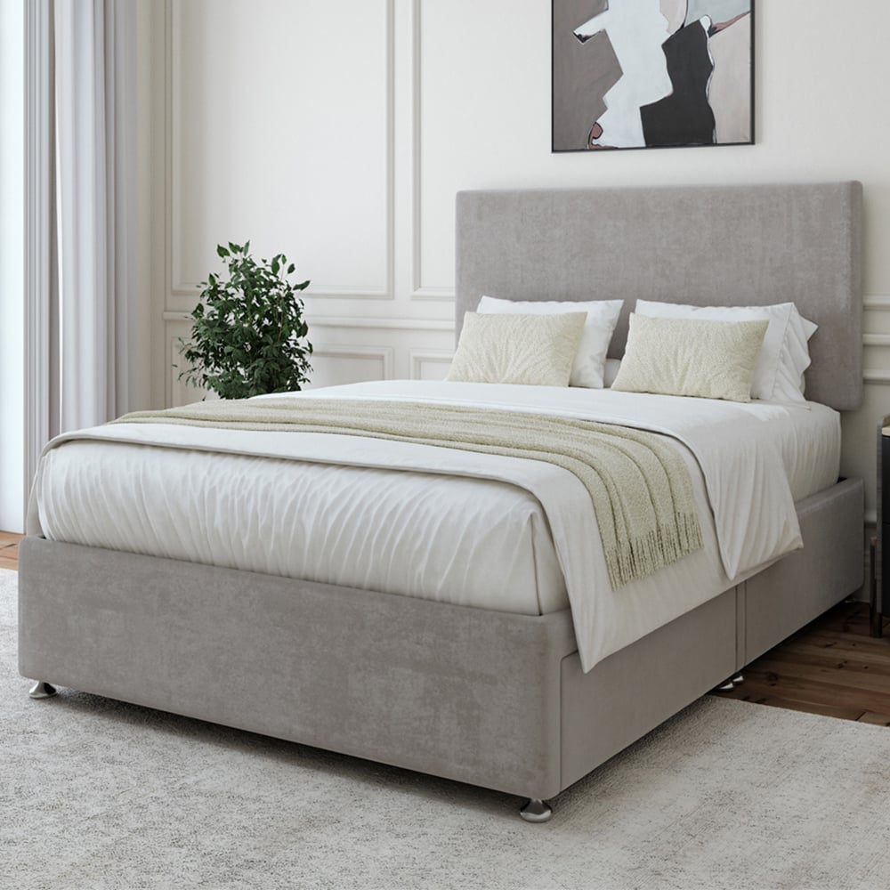Bedmaster Super King Seal Grey Naples Linen Divan Base with Valencia Headboard Image 1