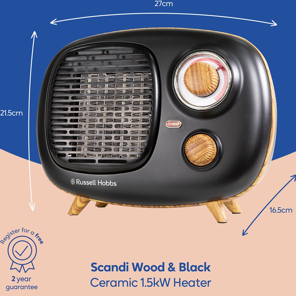 Russell Hobbs RHRETPTC2001WDB Retro Black and Wood Ceramic Heater 1500W Image 9