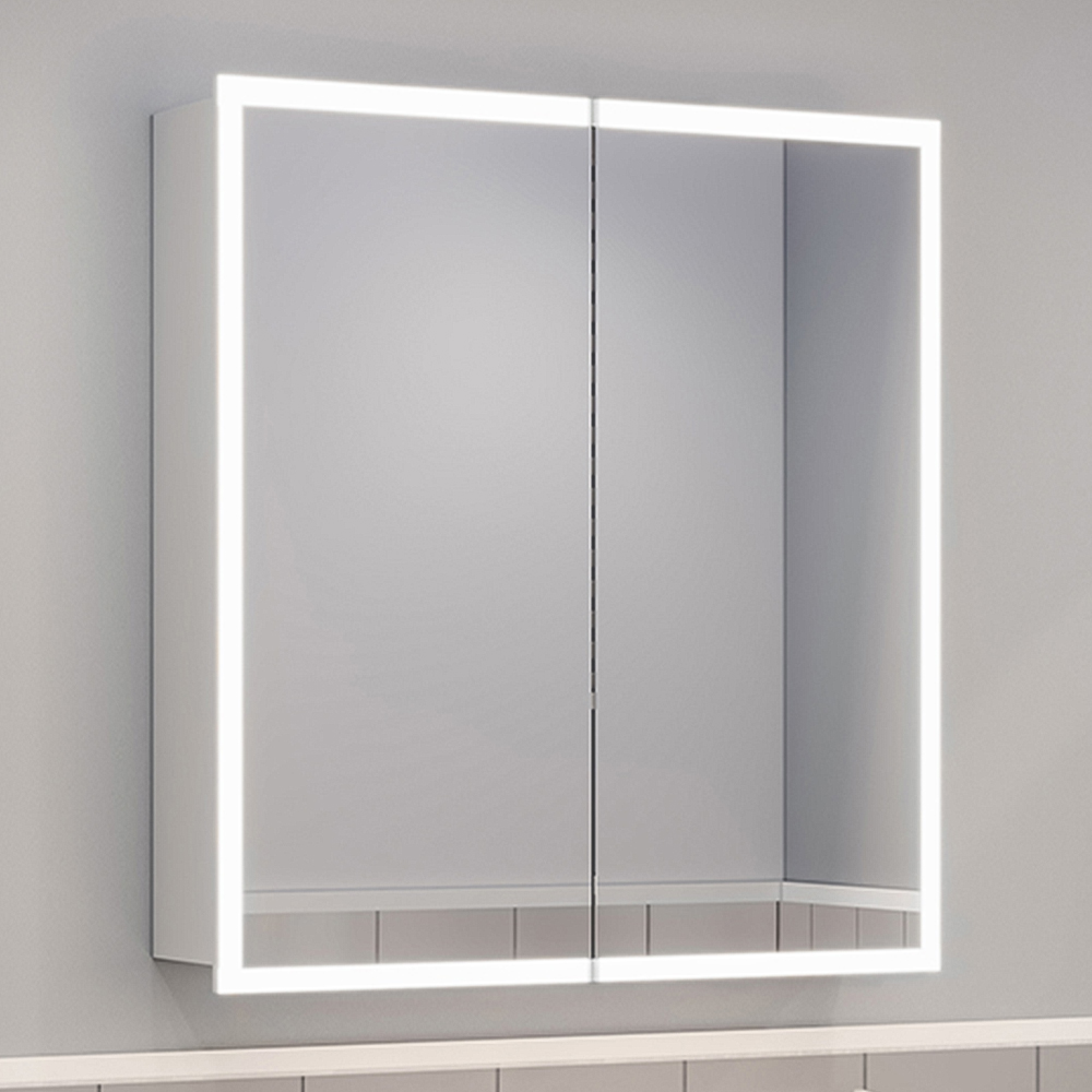 Living and Home 2 Door White Wall-Mounted LED Mirror Bathroom Cabinet Image 1