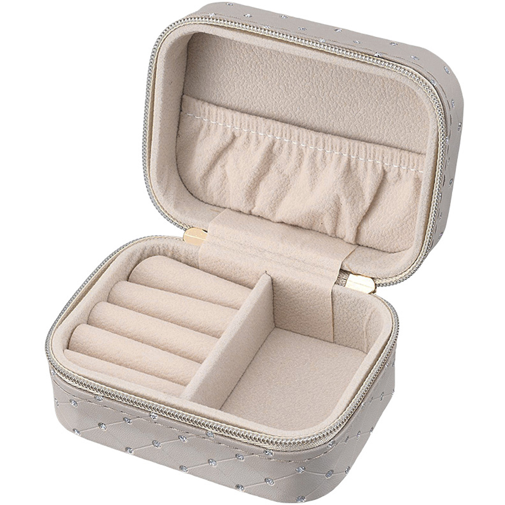 Living and Home Grey PU Leather Rhinestone Detailing Travel Jewellery Box Image 3