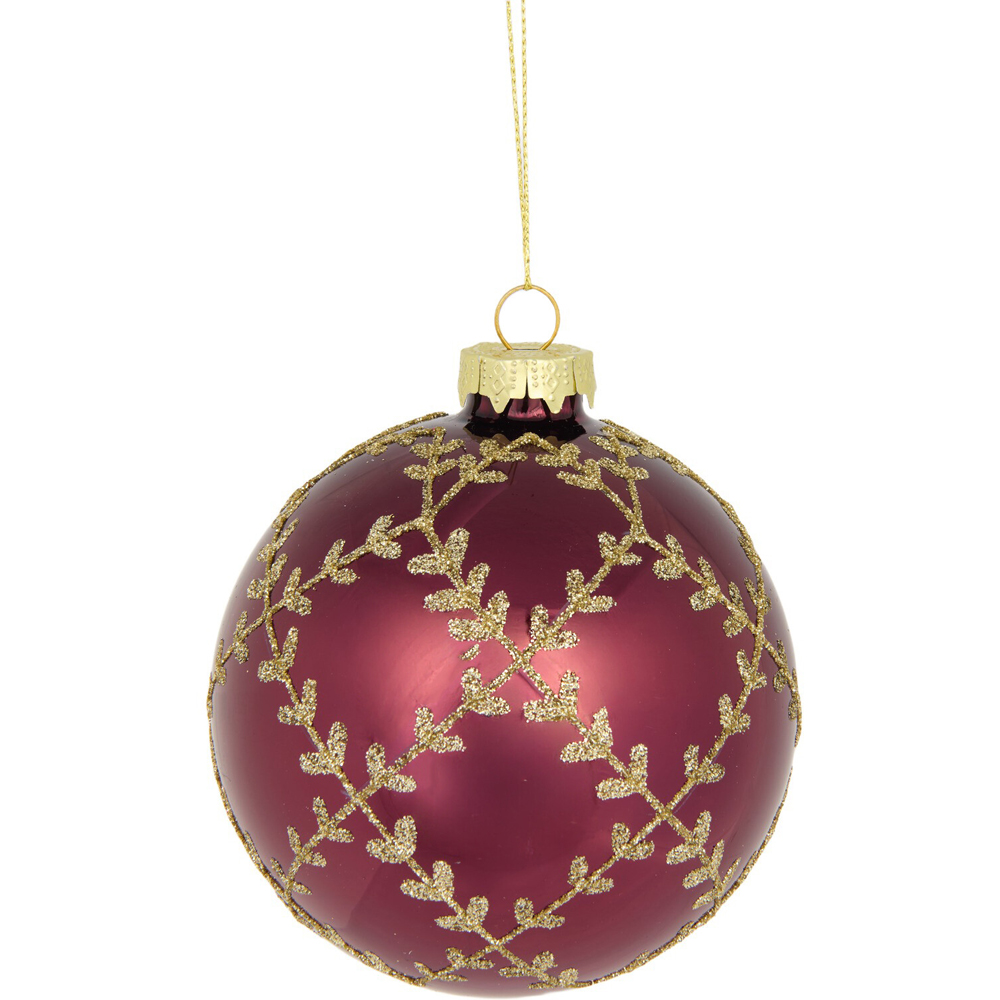 Glitter Detailed Burgundy Bauble Image 3