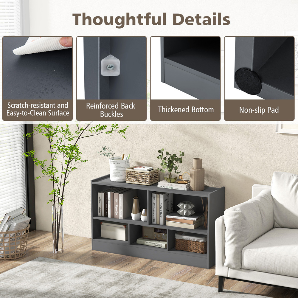 Costway 5 Cube Kids Grey Wooden Bookcase Image 7