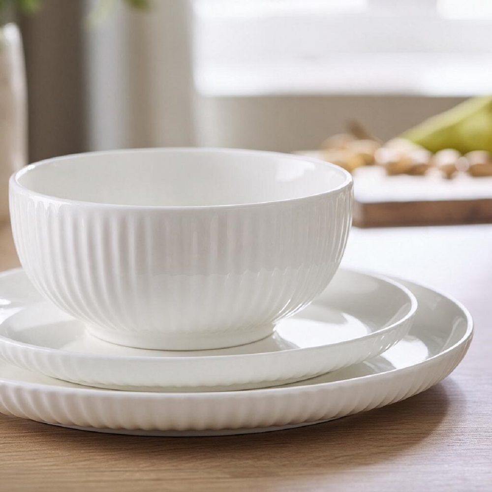 Waterside White Embossed Coupe 18 Piece Dinner Set Image 3