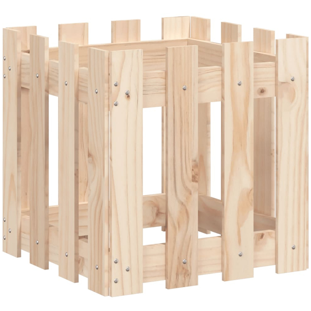 vidaXL Natural Pine Wood Fence Design Garden Planter 40 x 40 x 40cm Image 1
