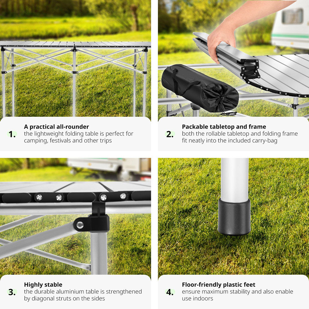 tectake Grey Foldable Camping Table with Transport Bag Image 4