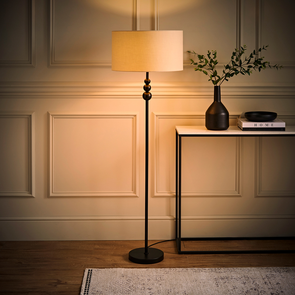 ValueLights Marissa Cream Shade Black Ball LED Floor Lamp Image 6