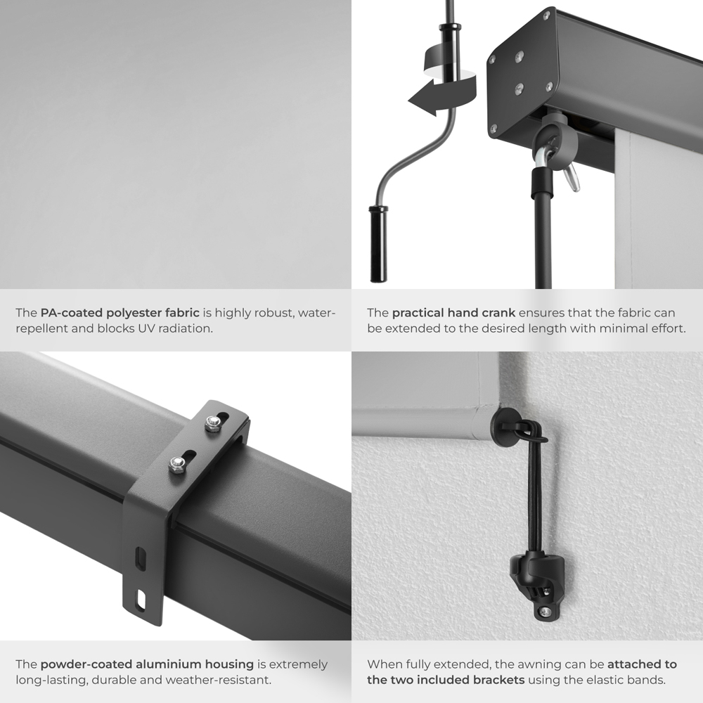 tectake Eloise Light Grey Vertical Awning with 2 Wall Brackets 1.4 x 2.5m Image 5