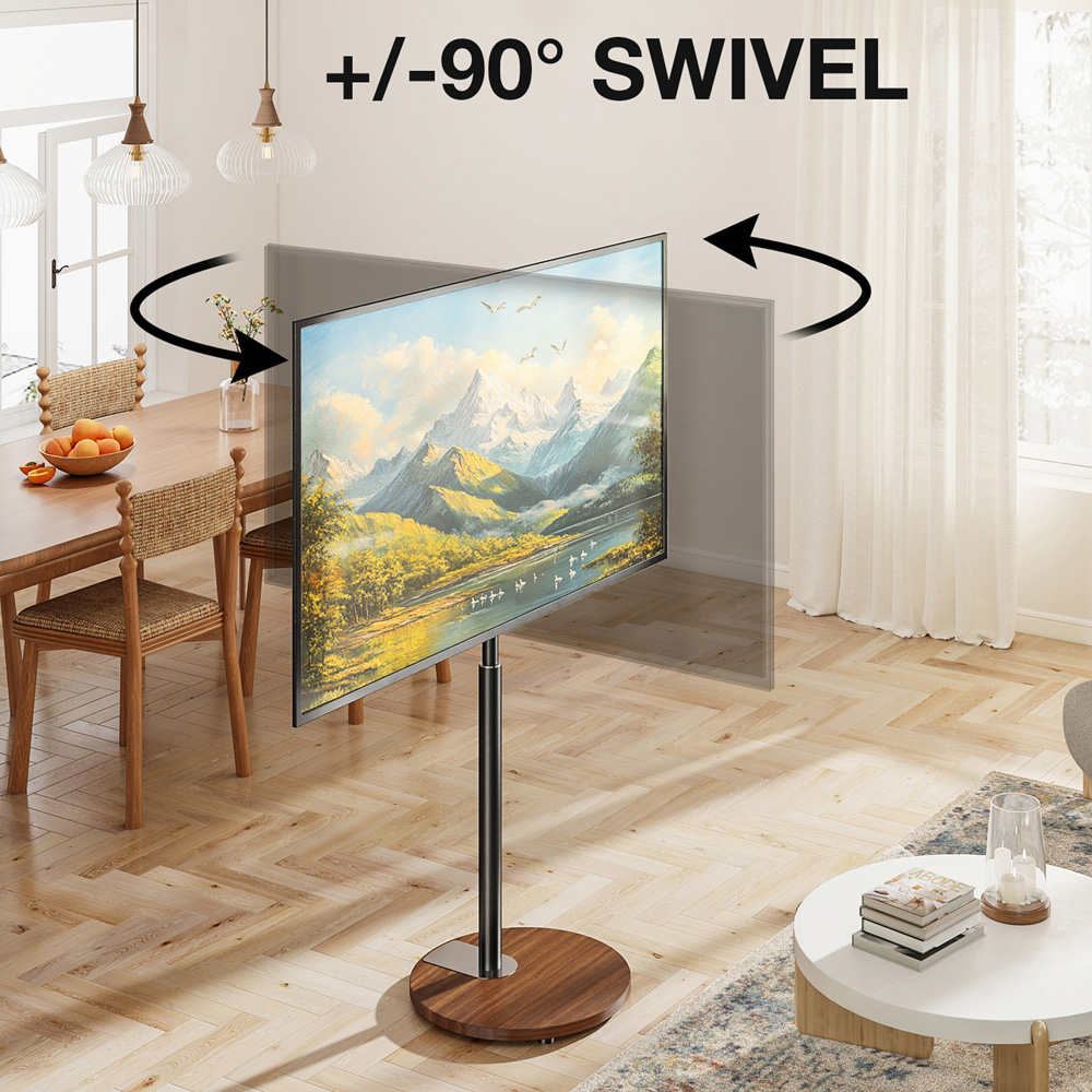 TTAP Black and Circular Walnut Base Floor Pedestal TV Stand Image 5