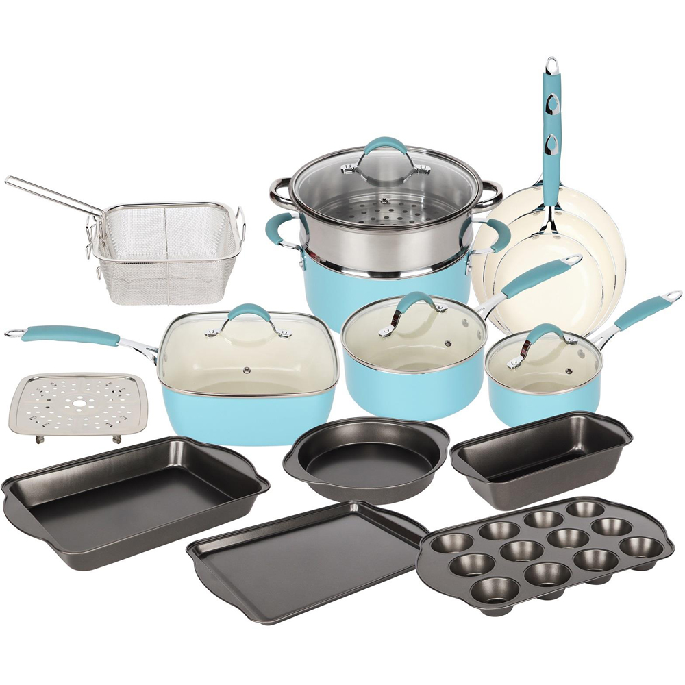 Blue And White 19 Piece Non Stick Aluminium Induction Cookware Set Wilko Blue And White 19 Piece Non Stick Aluminium Induction Cookware Set Wilko