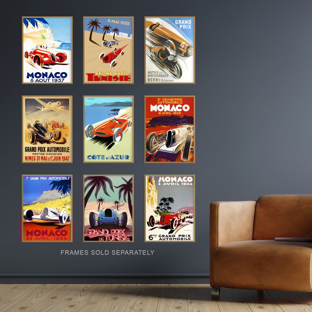 Artery8 Vintage Monaco Grand Prix Adverts Wall Art Print 30 x 41cm 9 Pack Image 2