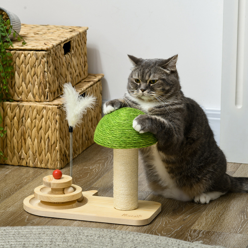 PawHut Mushroom-Shaped Indoor Cat Scratching Post with Toy Balls Image 2