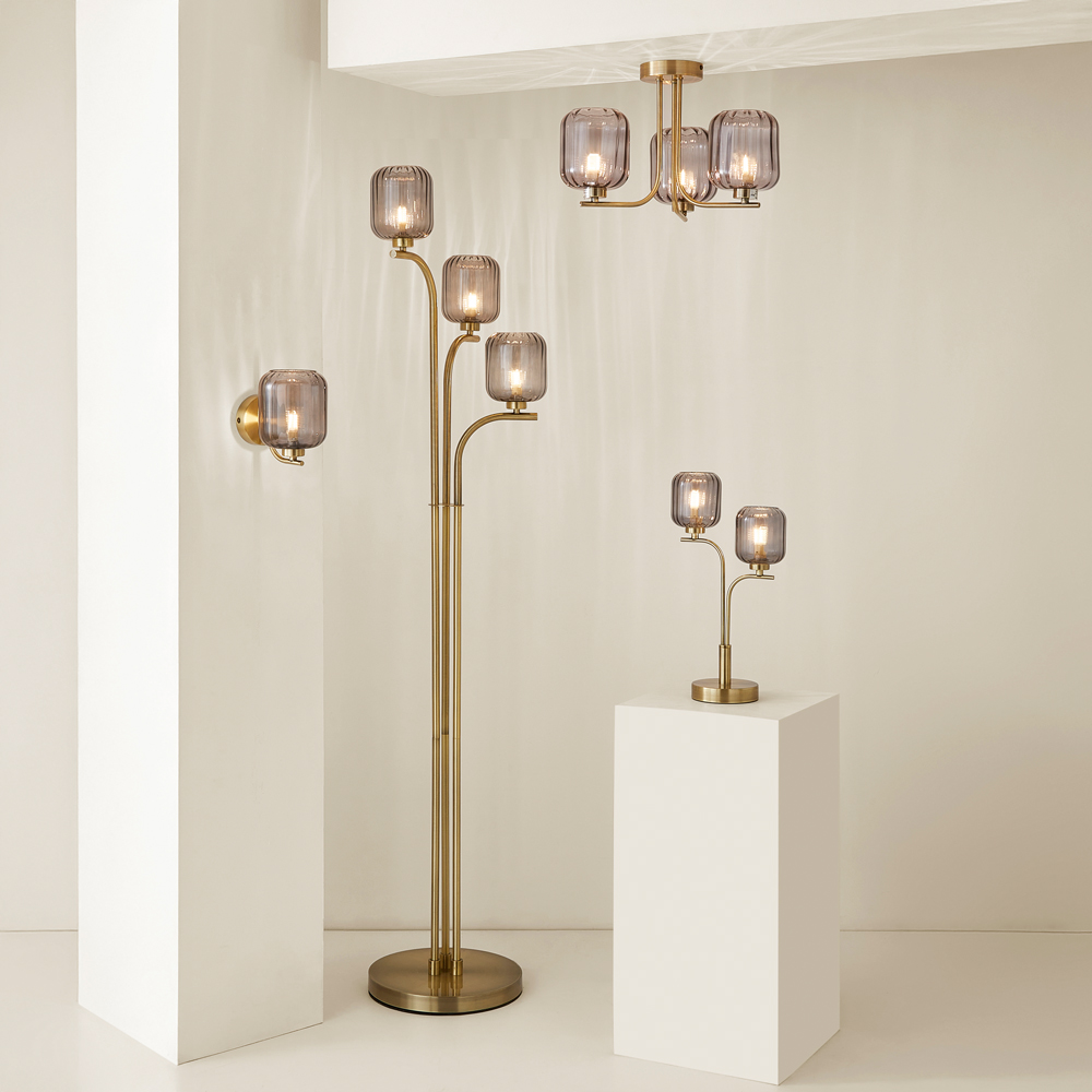 ValueLights Amelie Ribbed Glass Gold Stem LED Wall Lamp Image 7