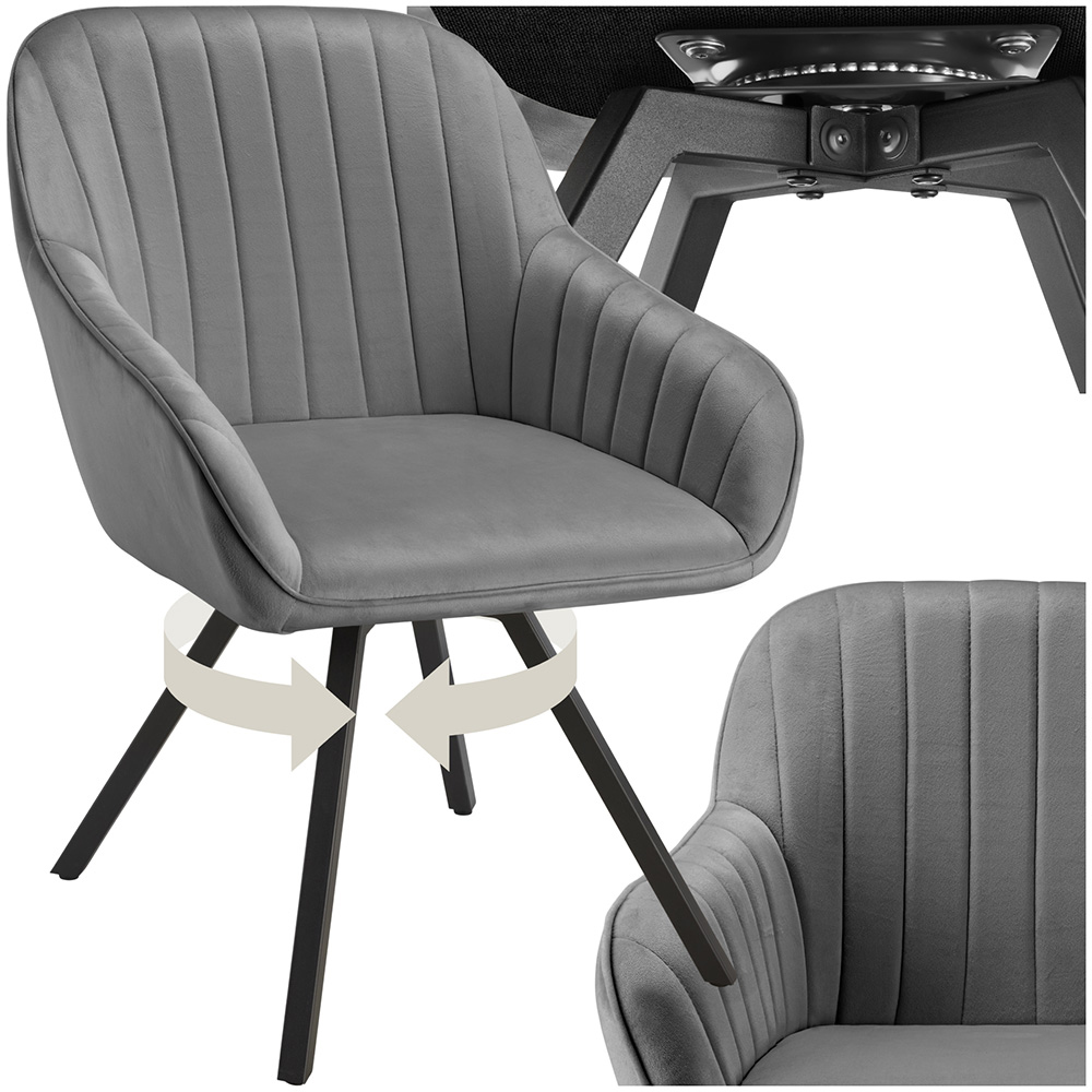 tectake Grey Velvet Swivel Armchair Image 2