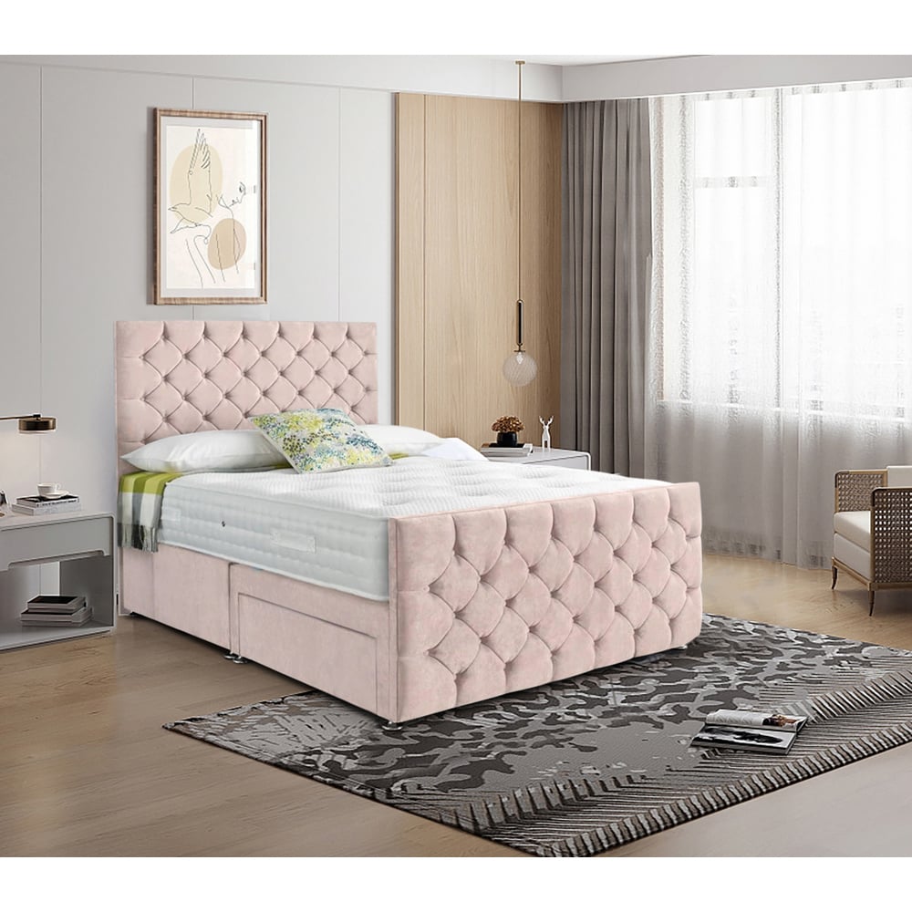 Eleganza Home Dreamscape Super King Size Blush Plush Velvet Single Drawer Divan Bed with Headboard Image 2