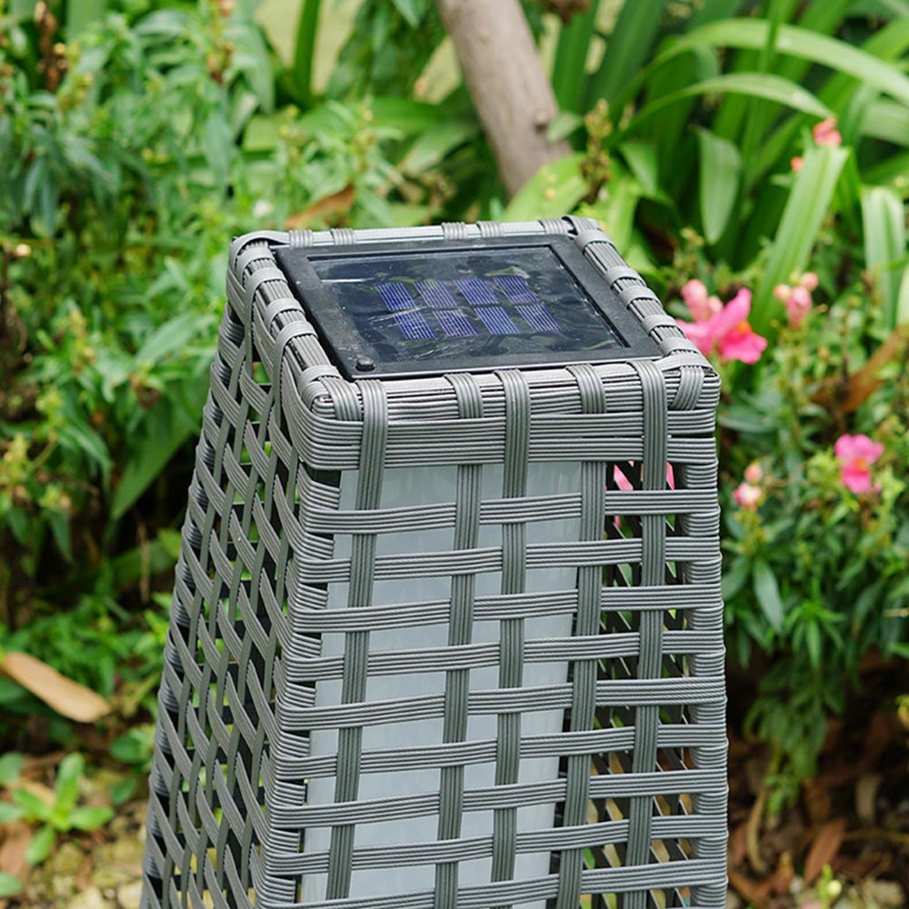 Gr8 Garden Grey Solar Rattan Effect Tall LED Floor Lamp Lantern Image 3