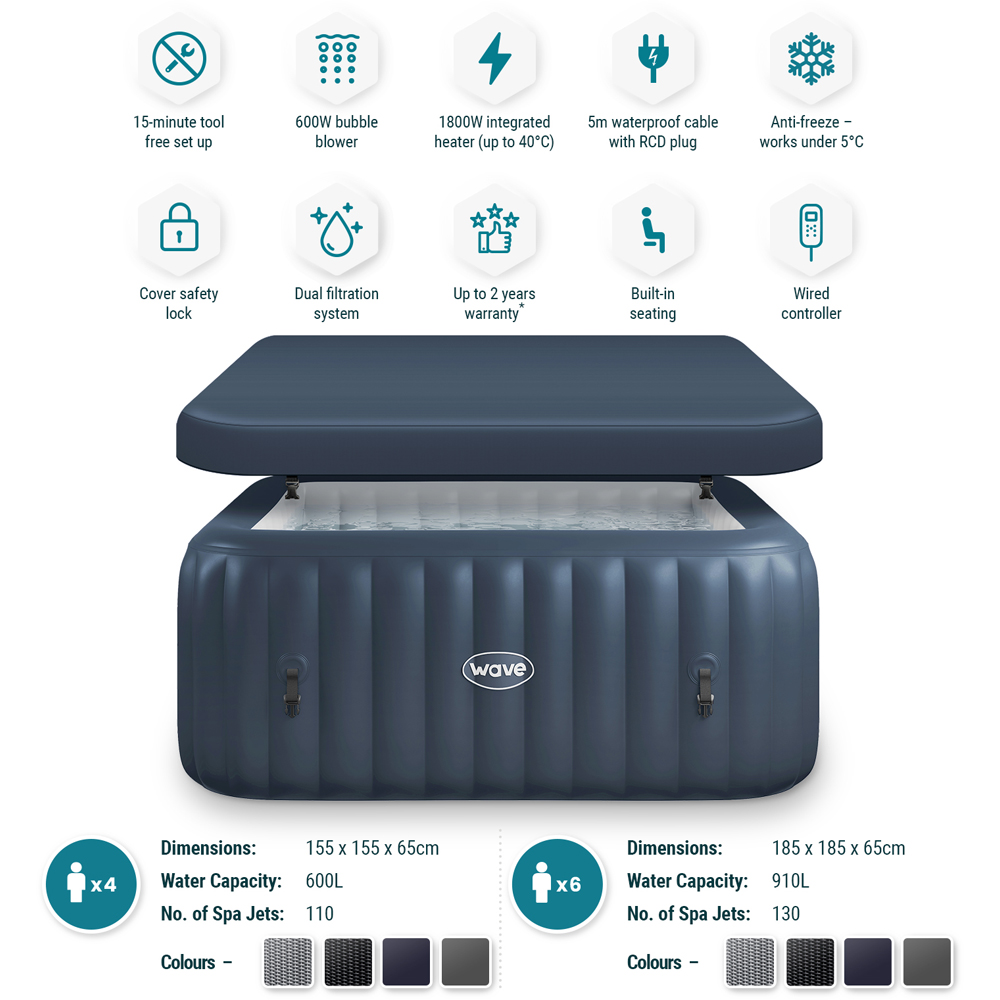 Wave Pacific 4 Person Navy Square Inflatable Hot Tub with EnergySave Bundle Image 6