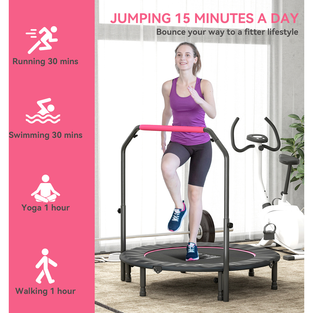 HOMCOM 4ft Pink Foldable Mini Trampoline with Adjustable Foam Handle Image 7