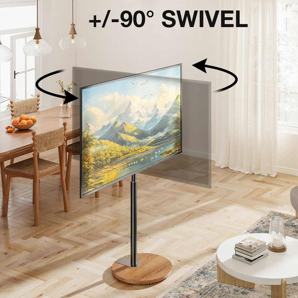 TTAP Black and Circular Oak Base Floor Pedestal TV Stand Image 5