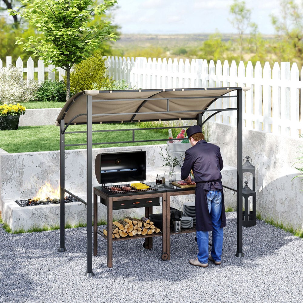 Outsunny 2.2 x 1.5m Khaki BBQ Tent Sun Shade with Canopy Gazebo Image 4