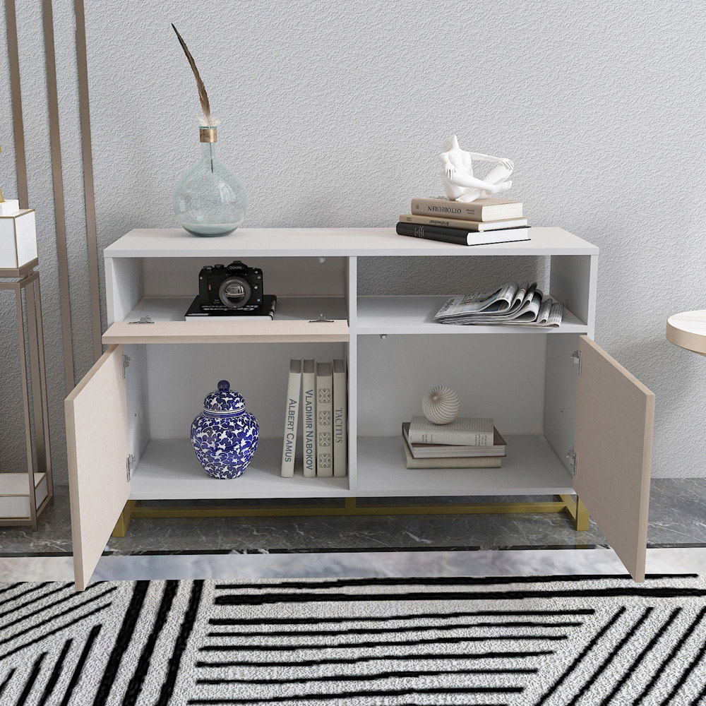 Decorotika Utopie 3 Door Singe Shelf White and Beige Modern Storage Cabinet Image 5