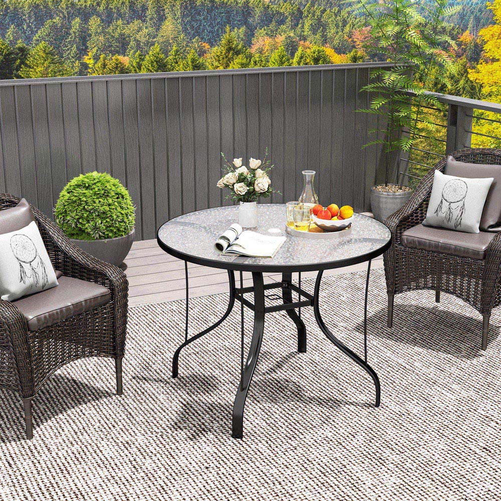 Outsunny 4 Seater Round Garden Dining Table with Parasol Hole Image 3