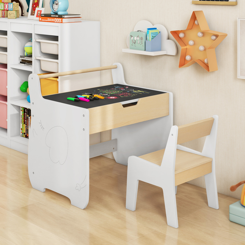 Costway Single Drawer White Wooden Kids Activity Set with Detachable Tabletop Image 3