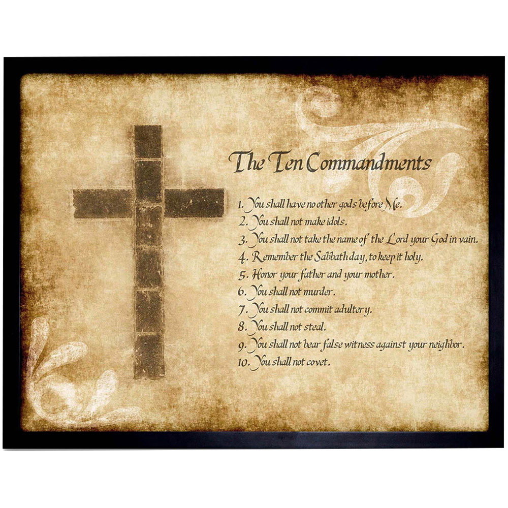 Wee Blue Coo Ten 10 Commandments Cross Christian Religious Quote Framed Wall Art Print Image 1