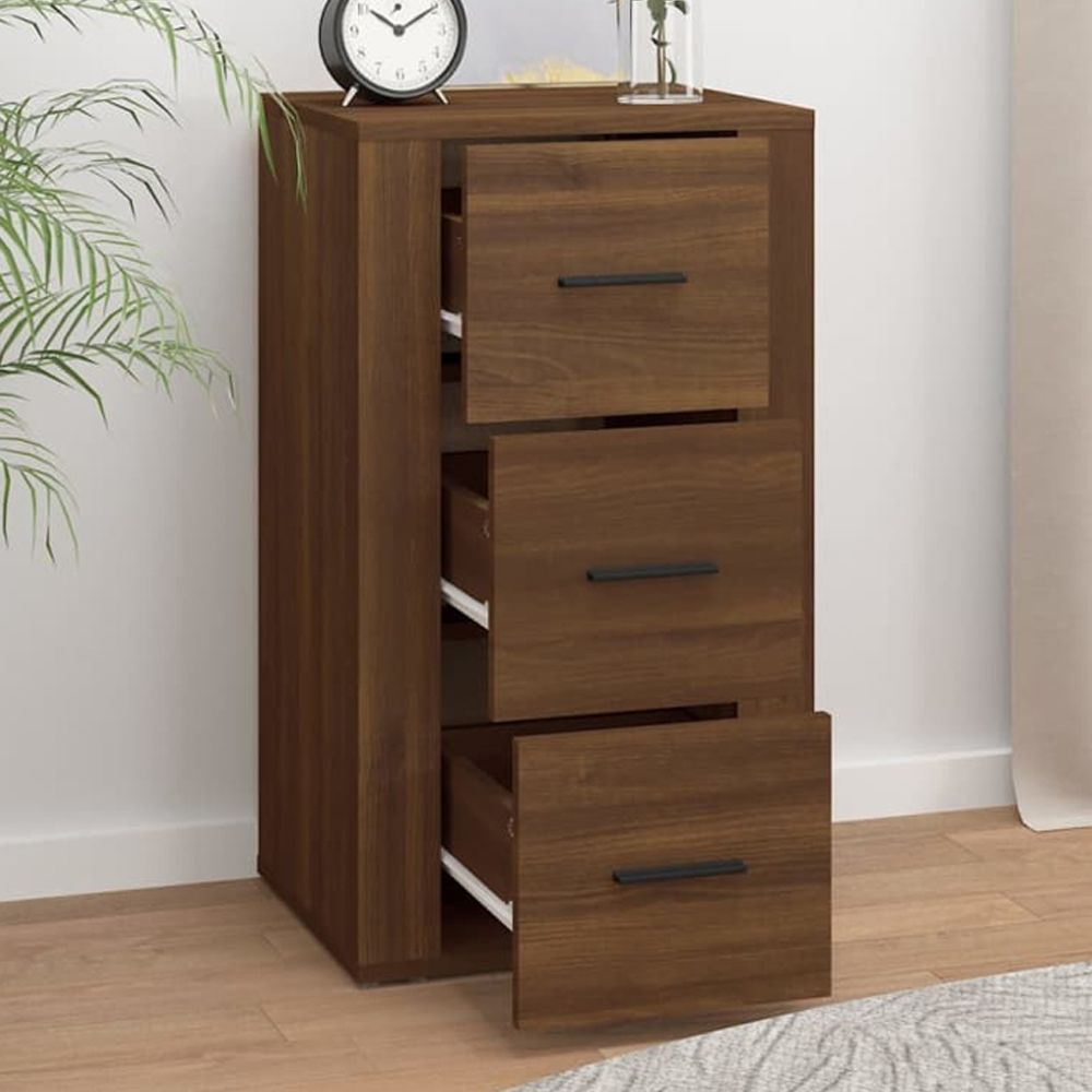 vidaXL 3 Drawer Brown Oak Sideboard Image 1