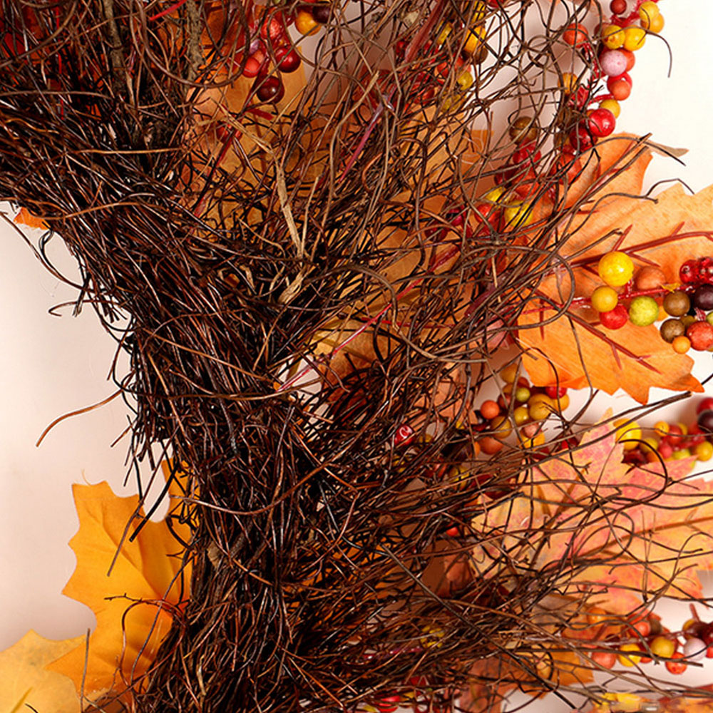 Living and Home Rattan LED Wreath with Maple Leaves Twigs and Berries 45cm Image 5