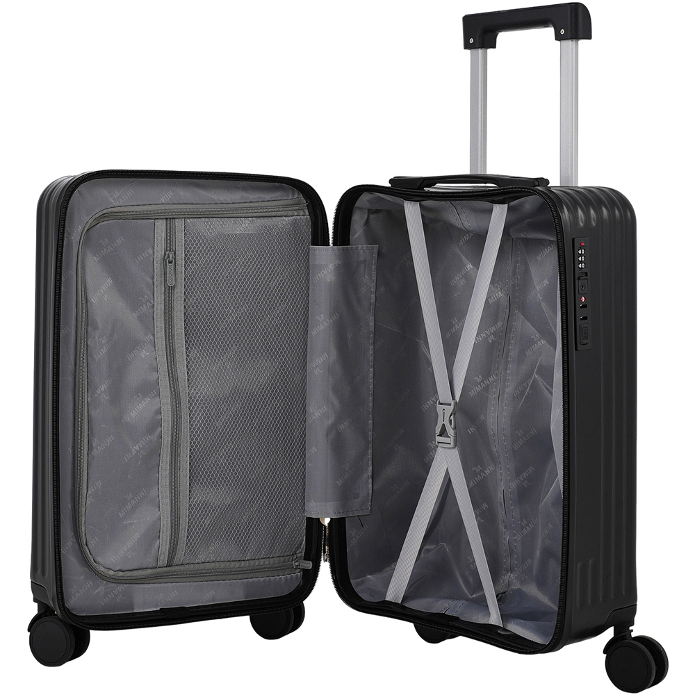 H&O Direct Black ABS Hard Shell Suitcase with Cup Holder USB Port and Stickers 20 inch Image 3