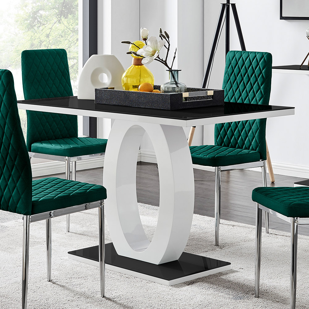 Furniturebox Lucia Valera 4 Seater Dining Set Black Gloss Green and Chrome Image 2