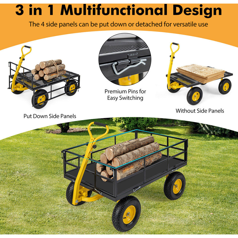 Costway Black Utility Garden Cart with Rotating Handle and Removable Sides Image 4