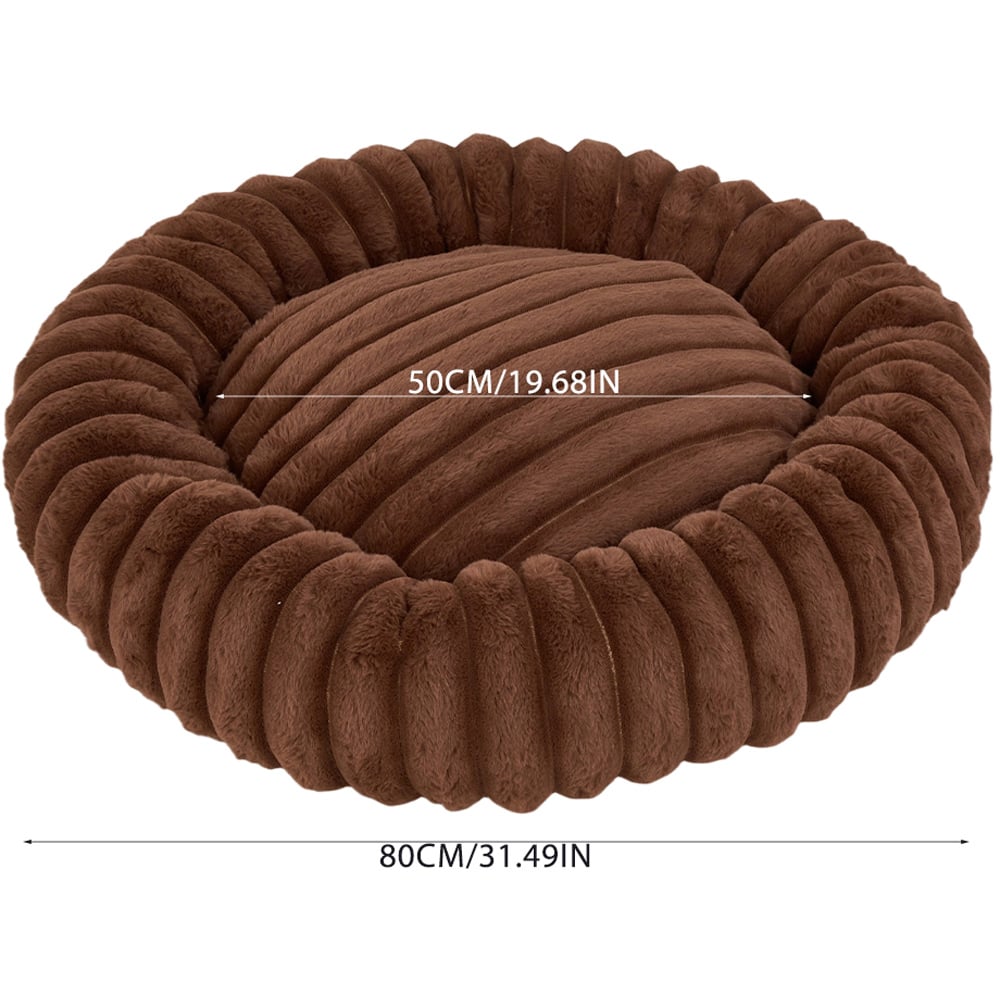 H&O Direct 80cm Coffee Round Soft Warm Pet Bed Image 6