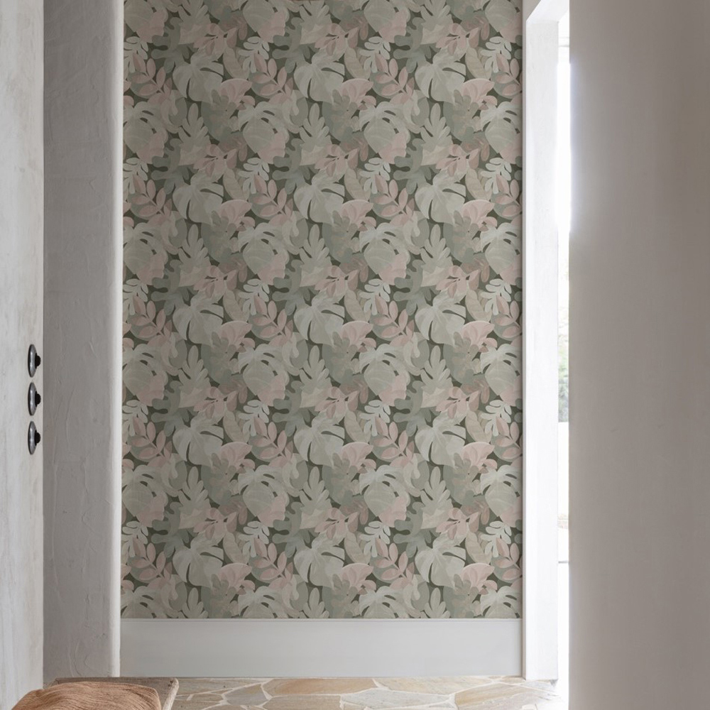 Grandeco Leaf Allover Green and Blush Wallpaper Image 3