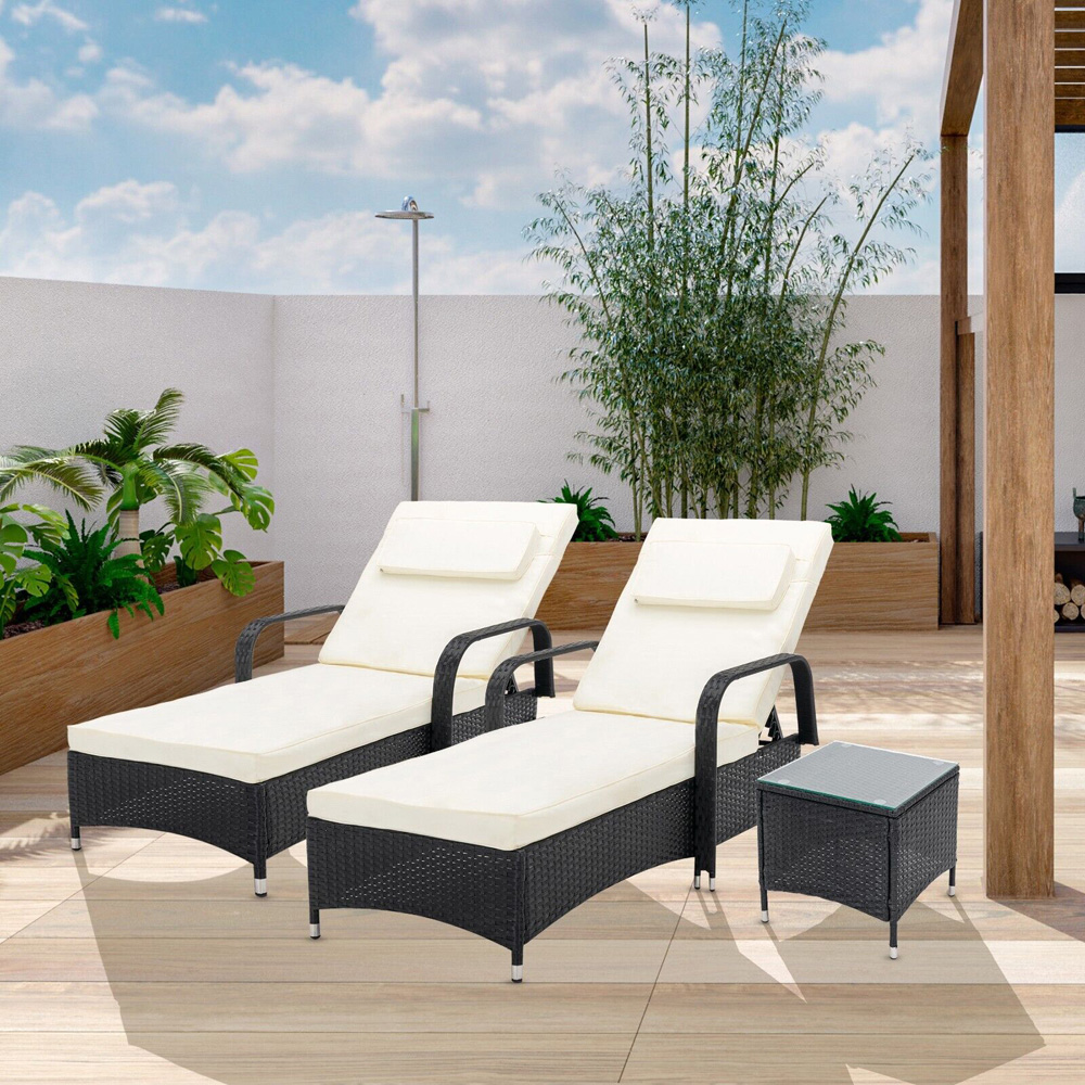 Venice Set of 2 Black Sun Loungers with Table Image 6