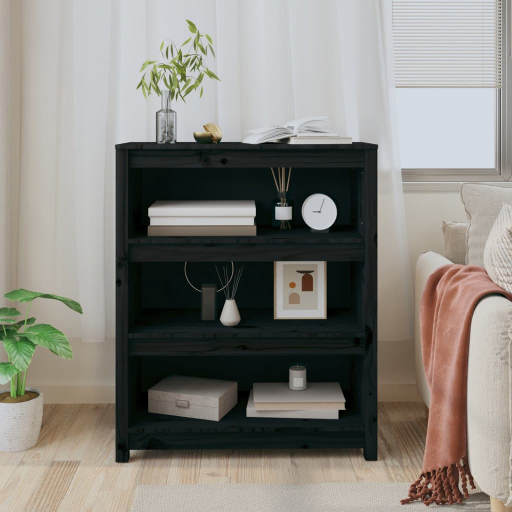 vidaXL 3 Shelf Black Solid Pine Wood Bookcase Image 7