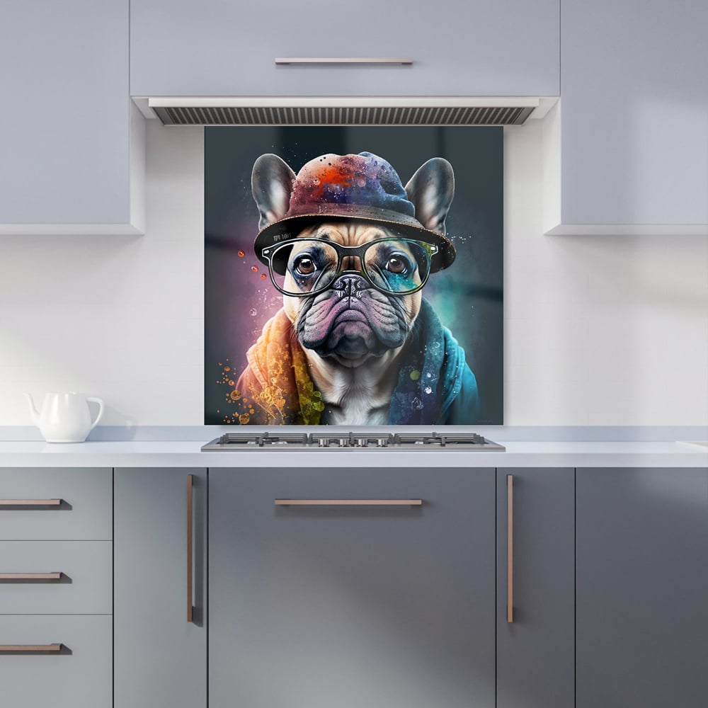 Warren Reed Designer French Bulldog Splashart Glass Kitchen Splashback 60 x 60cm Image 1